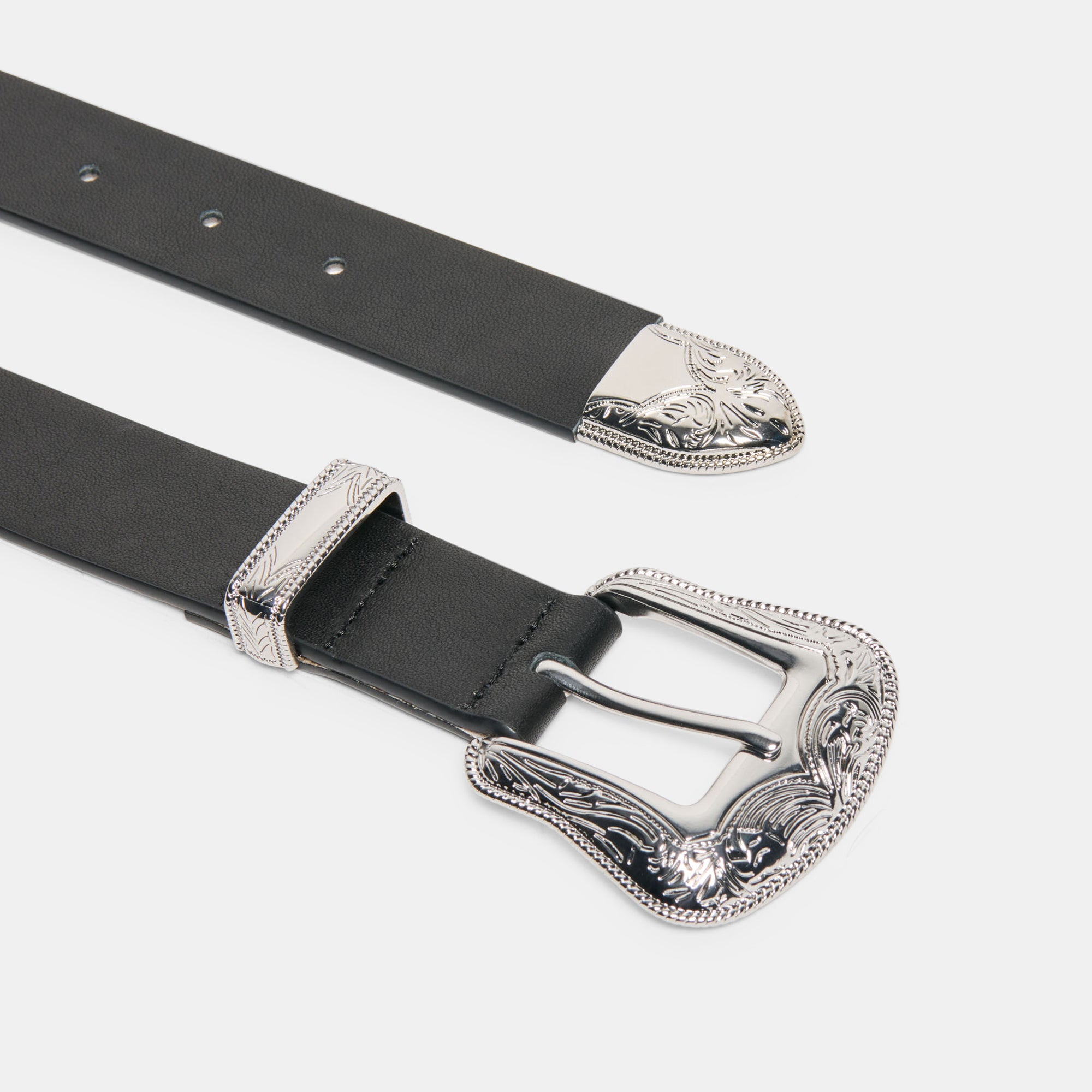 VINTAGE WESTERN BUCKLE BELT BLACK SILVER - Image 3