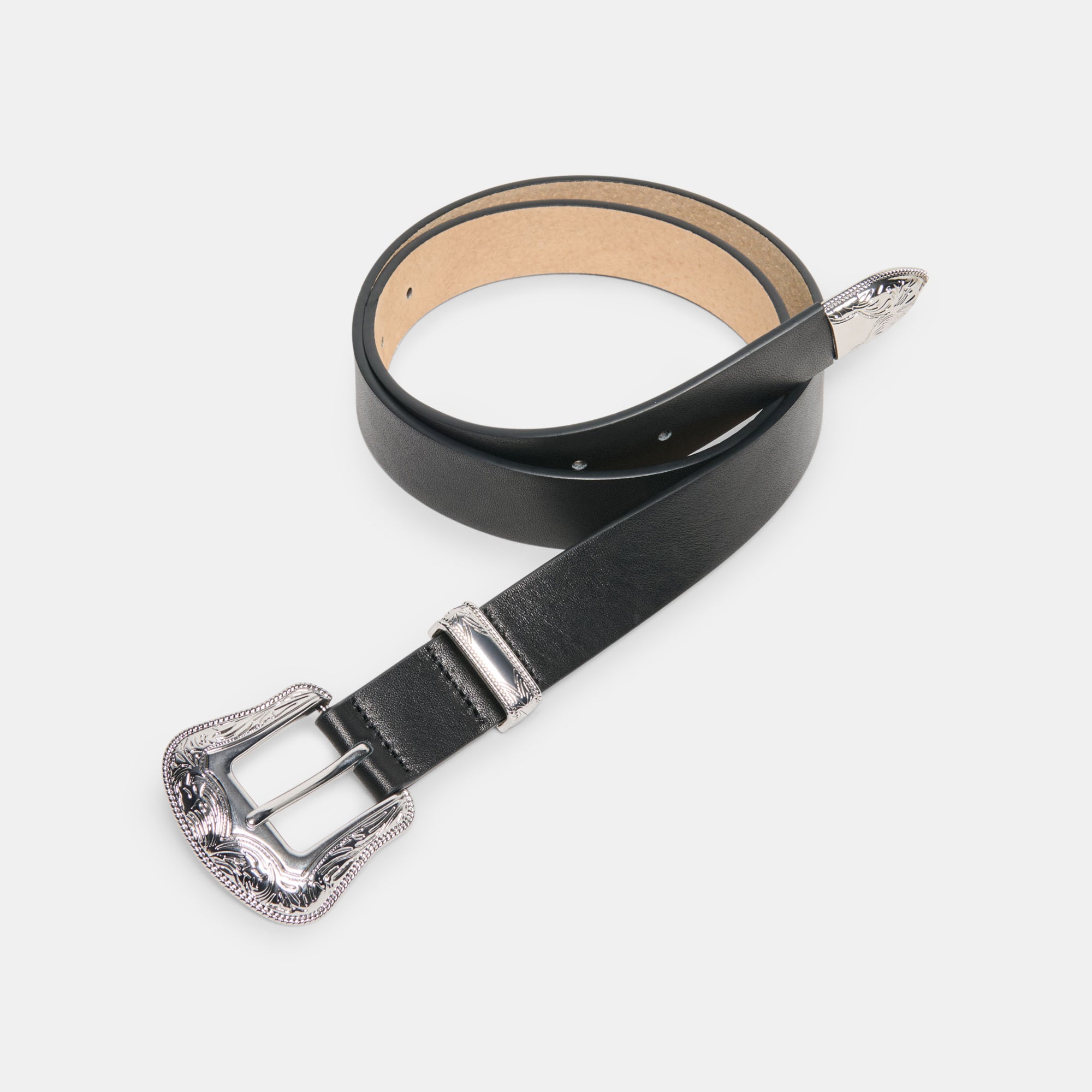 VINTAGE WESTERN BUCKLE BELT BLACK SILVER - Image 5