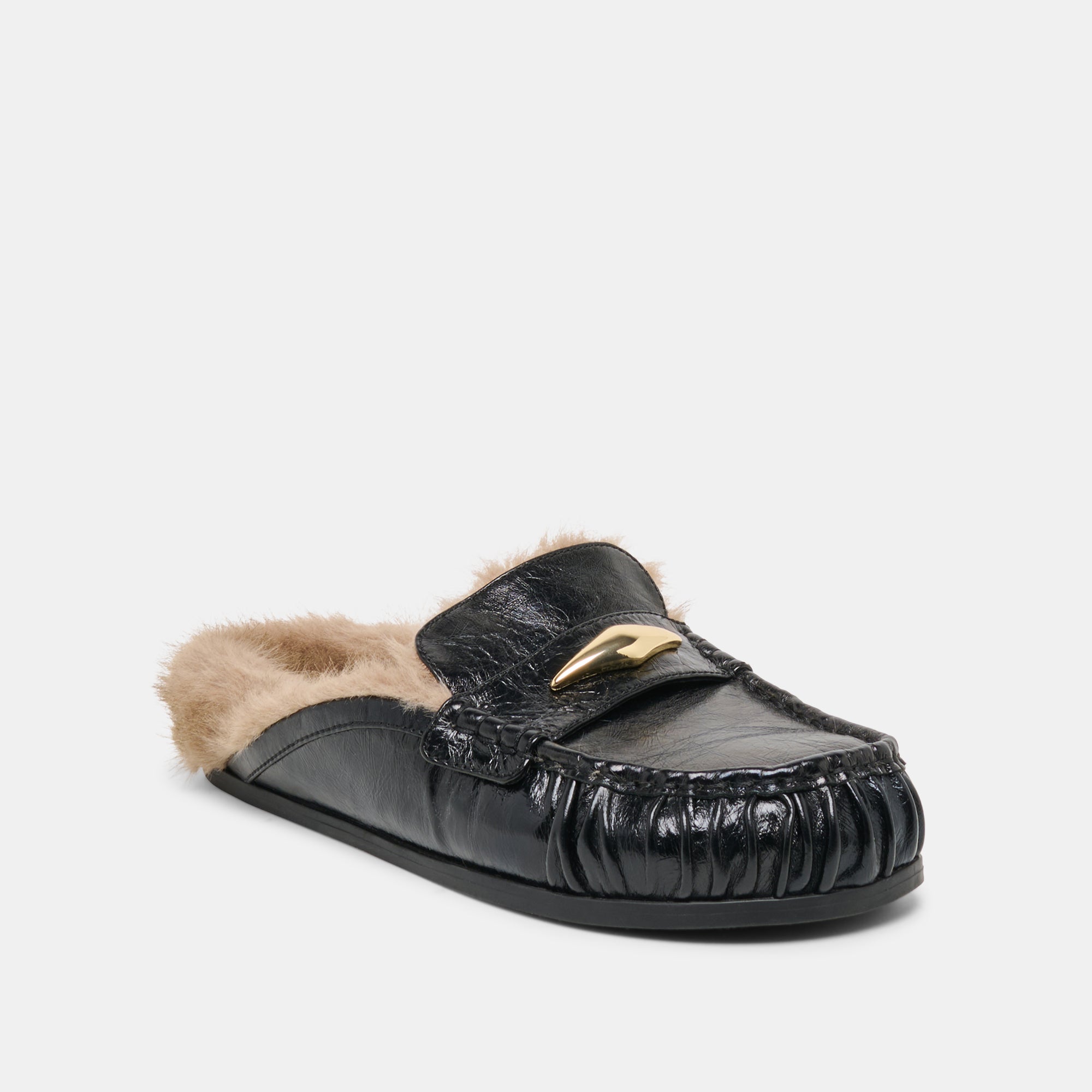 JODERO PLUSH FLATS BLACK LEATHER - Image 3