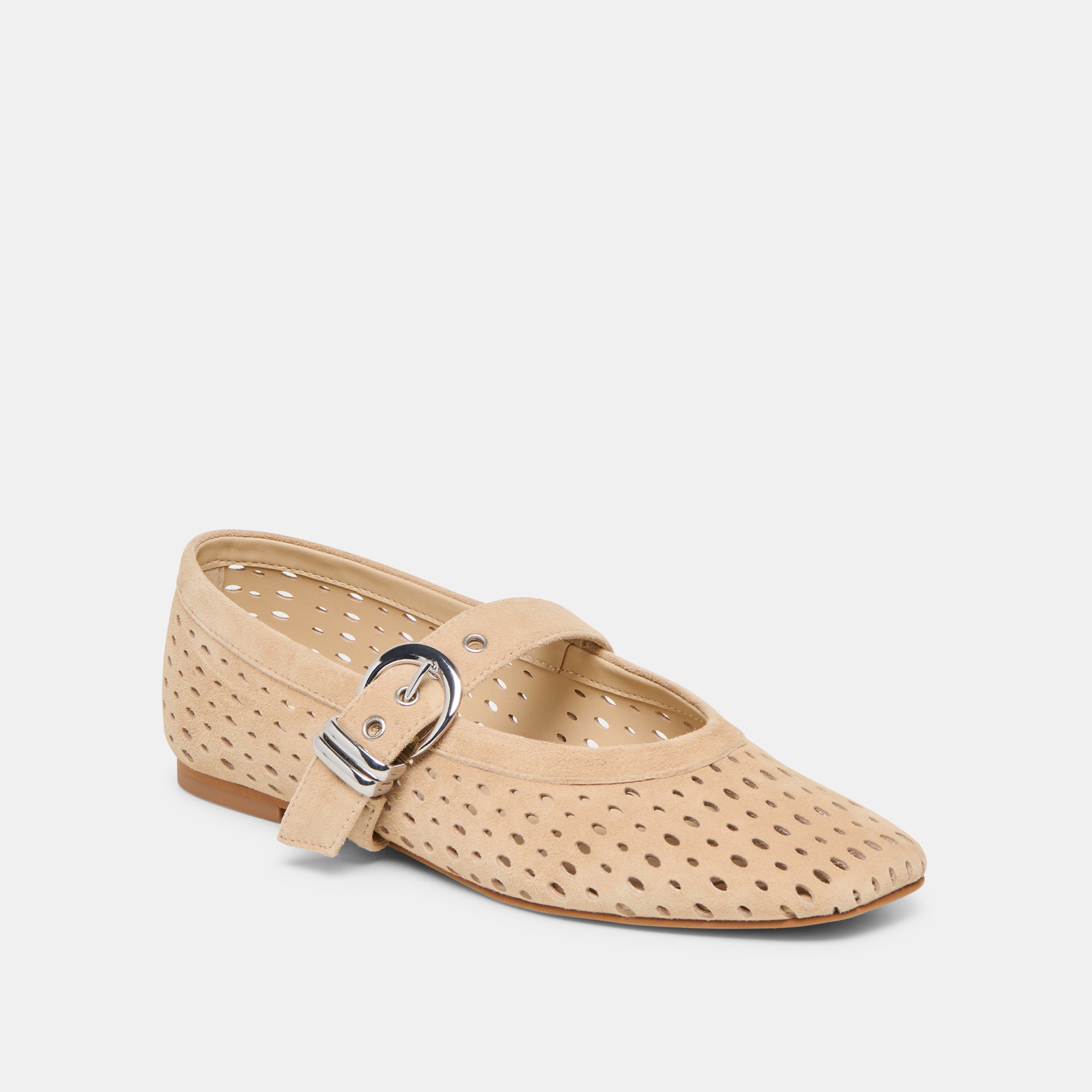 MIKEL BALLET FLATS CAMEL PERFORATED SUEDE - Image 3