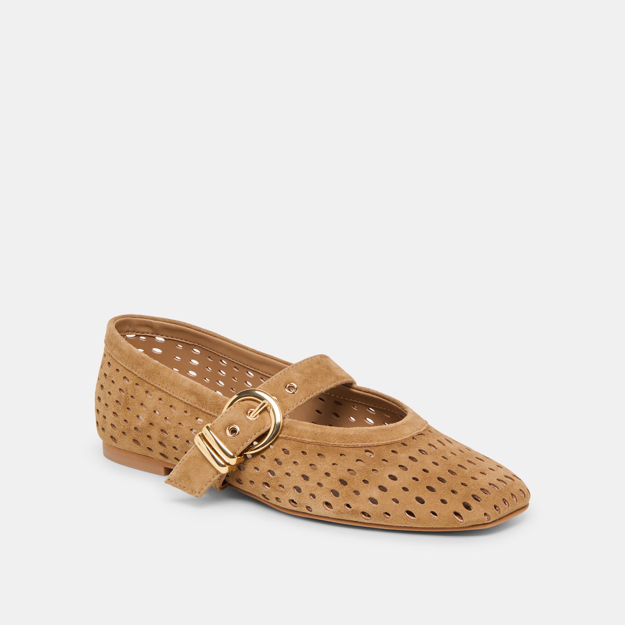 MIKEL BALLET FLATS LT BROWN PERFORATED SUEDE - Image 3