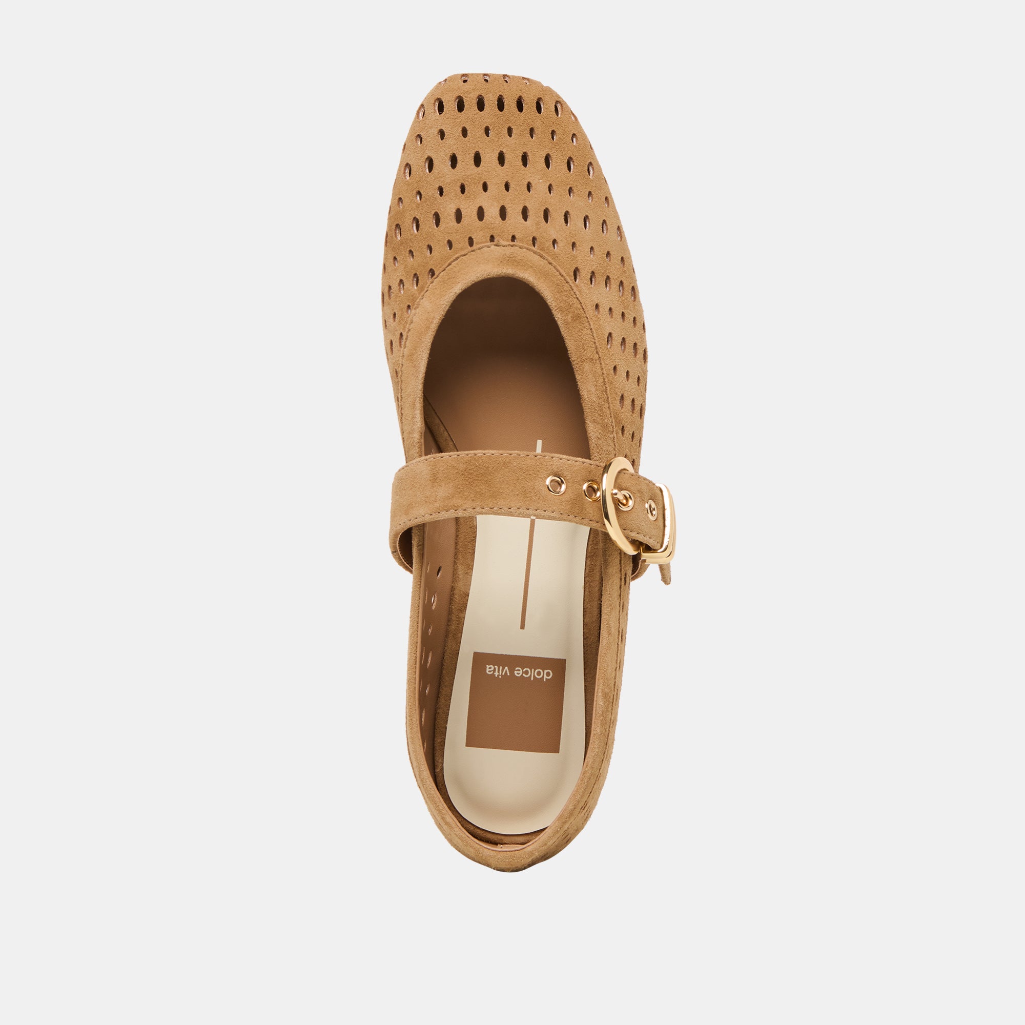 MIKEL BALLET FLATS LT BROWN PERFORATED SUEDE - Image 10