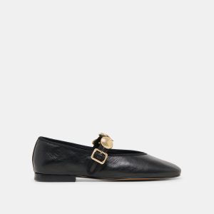 RELAN WIDE BALLET FLATS BLACK LEATHER