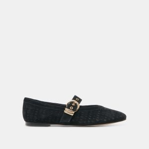 MIKELA BALLET FLATS ONYX PERFORATED SUEDE