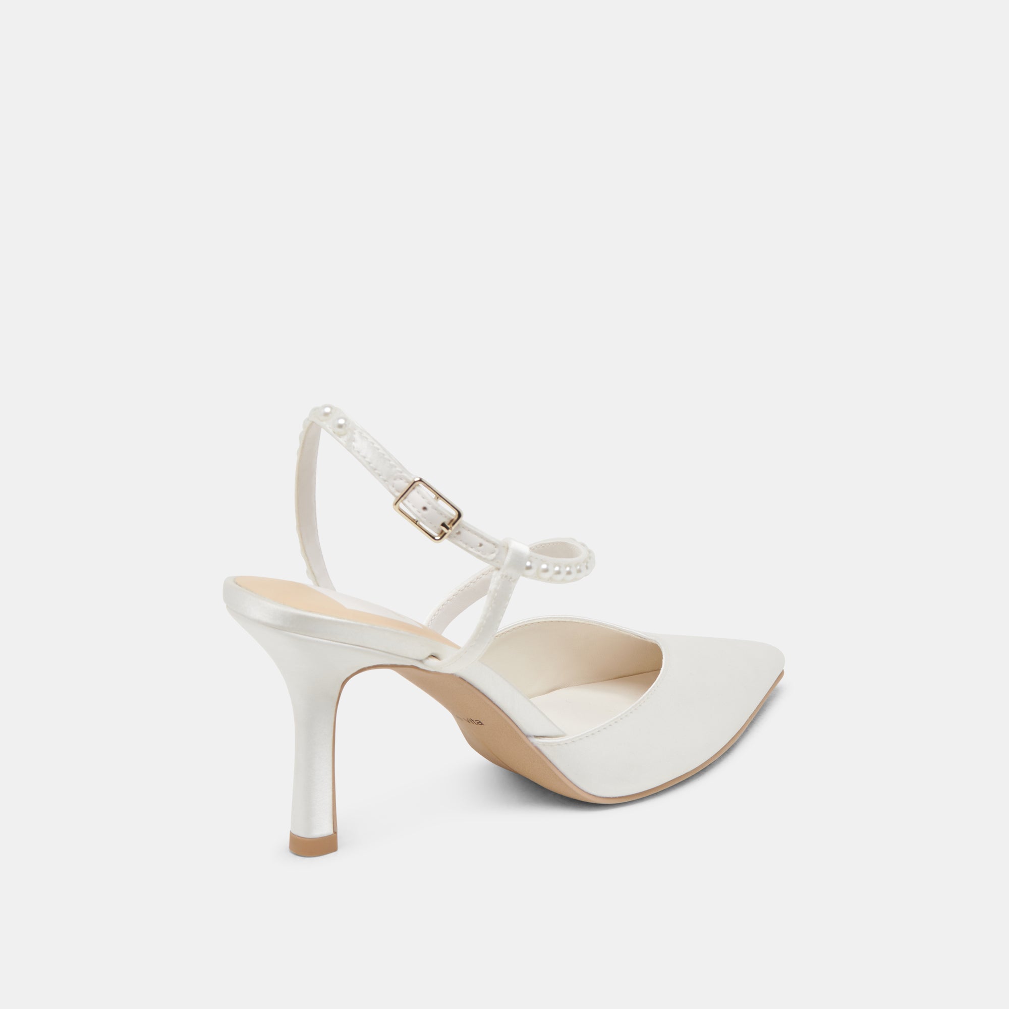 KAMRA PEARL HEELS TRUE WHITE SATIN - Image 6