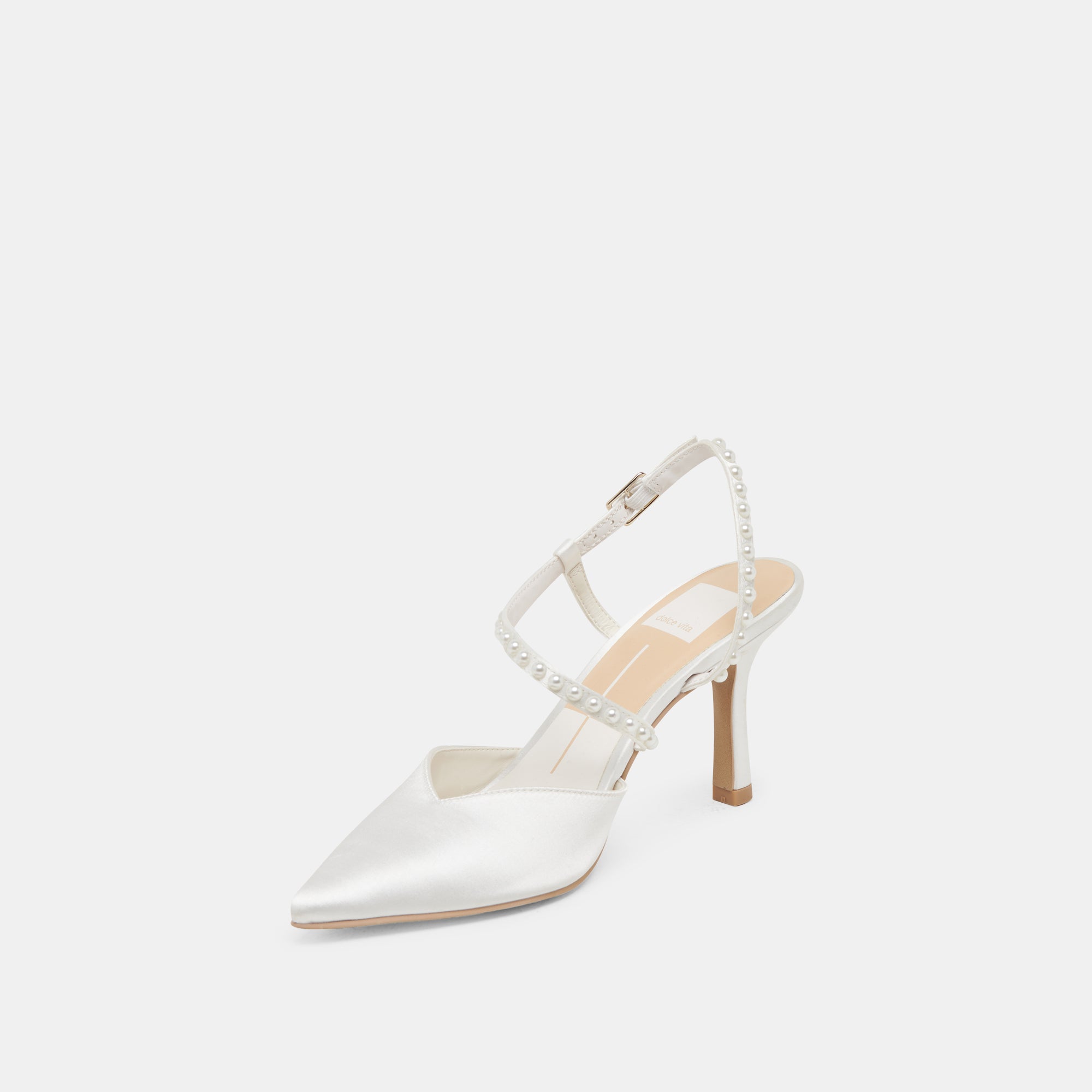 KAMRA PEARL HEELS TRUE WHITE SATIN - Image 5