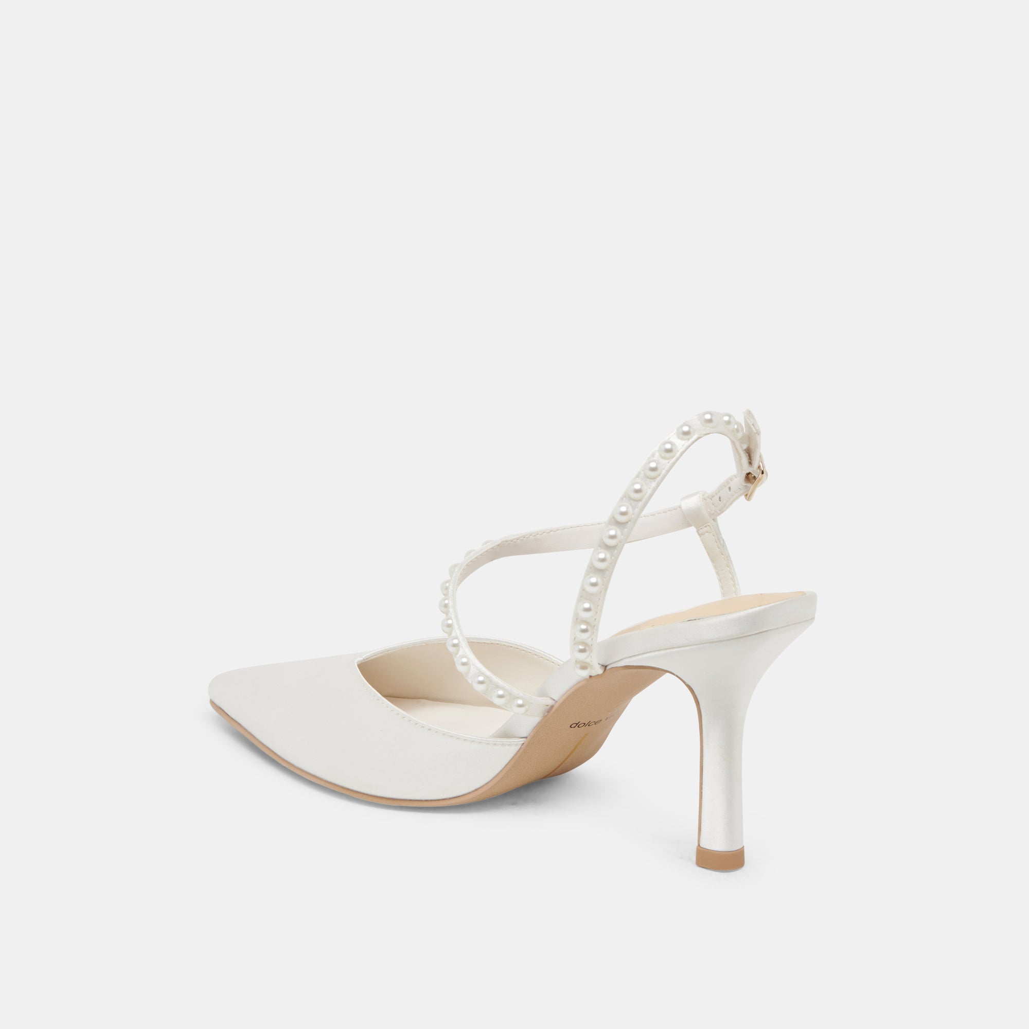 KAMRA PEARL HEELS TRUE WHITE SATIN - Image 7
