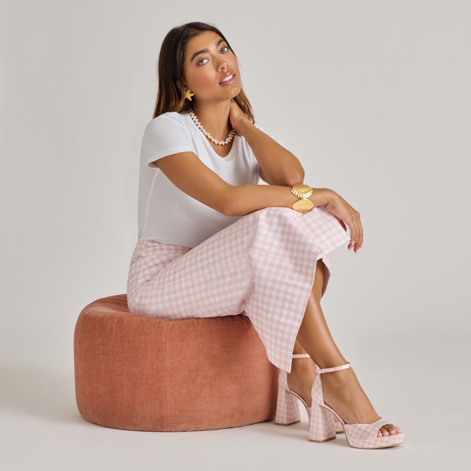 PANDRO X BYRDIE GOLF HEELS PINK PLAID GINGHAM - Image 9