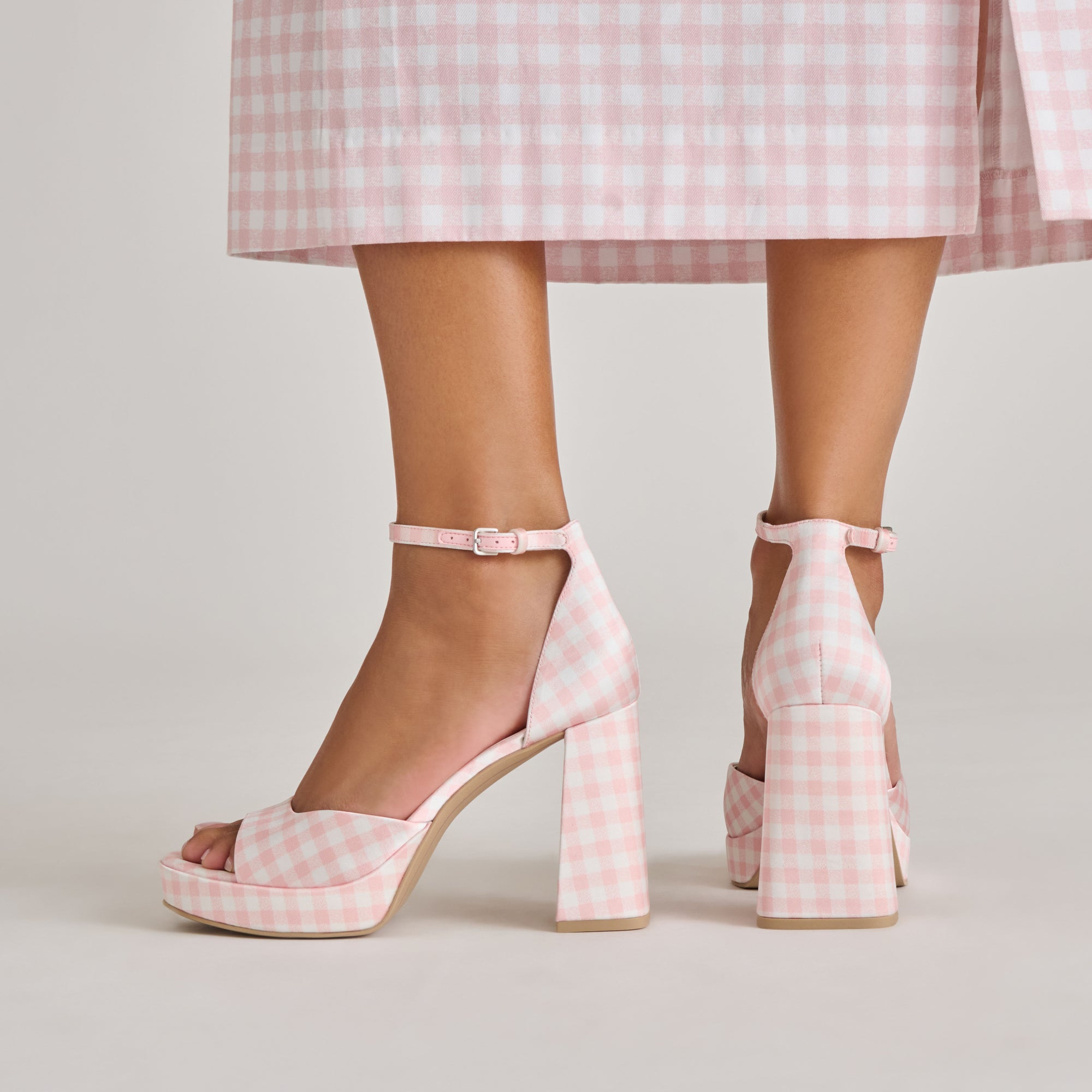 PANDRO X BYRDIE GOLF HEELS PINK PLAID GINGHAM - Image 6