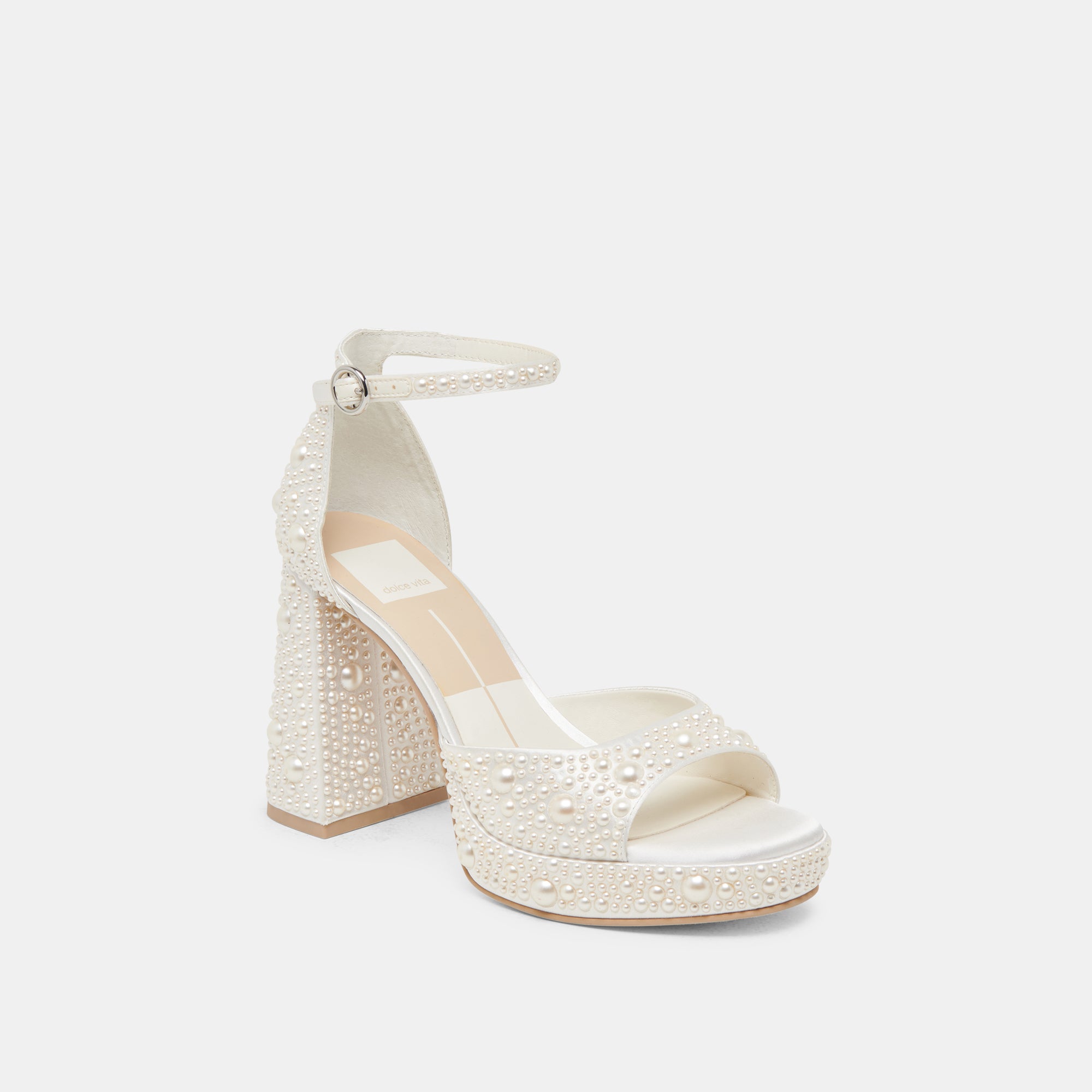 PANDRO PEARL HEELS TRUE WHITE SATIN - Image 3
