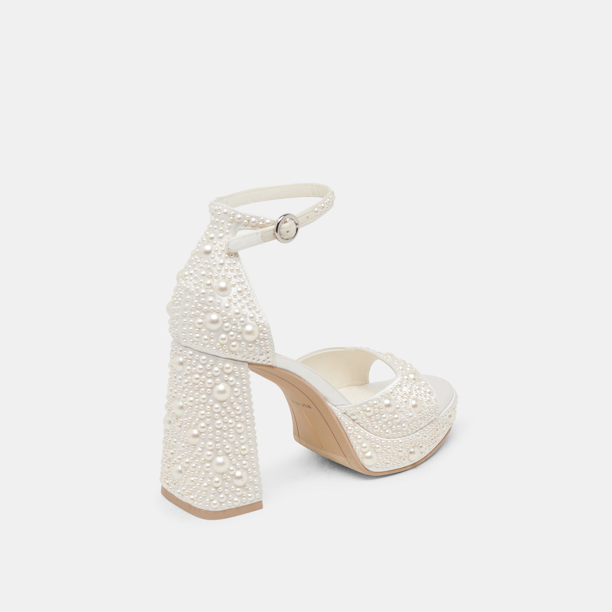 PANDRO PEARL HEELS TRUE WHITE SATIN - Image 5
