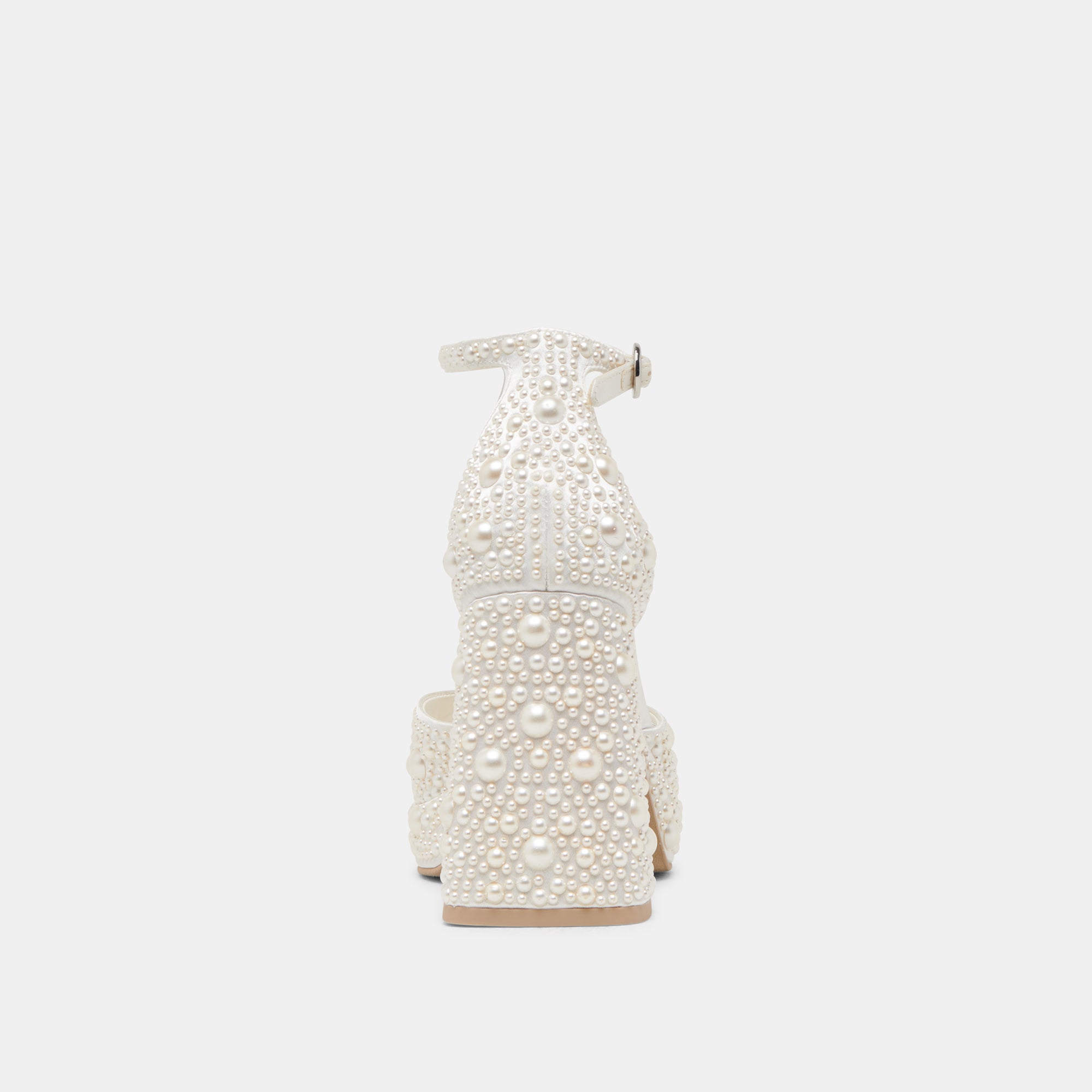 PANDRO PEARL WIDE HEELS TRUE WHITE SATIN - Image 7