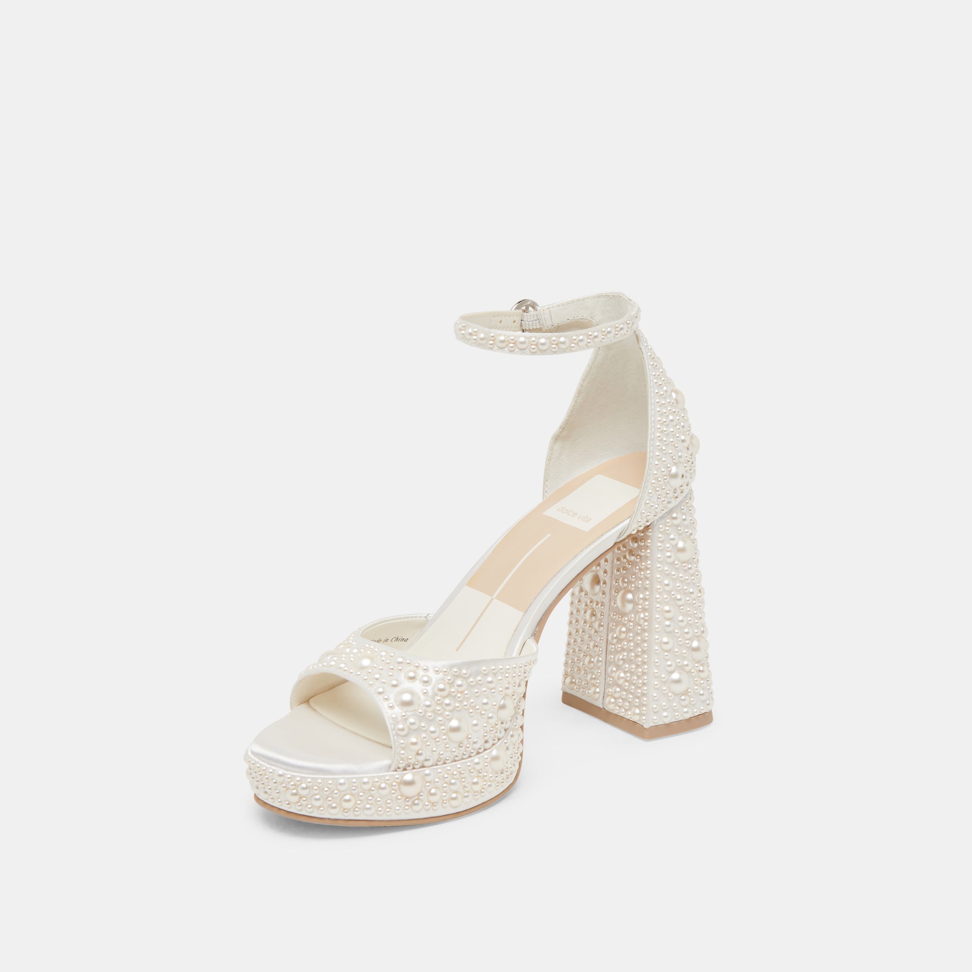 PANDRO PEARL HEELS TRUE WHITE SATIN - Image 6