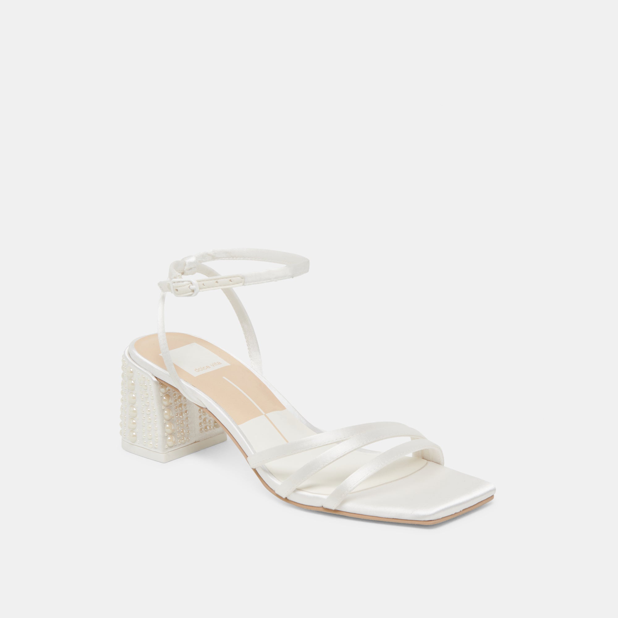 YSABEL PEARL HEELS TRUE WHITE SATIN - Image 3