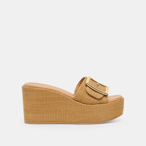 JILIAN WIDE WEDGES MOCHA RAFFIA