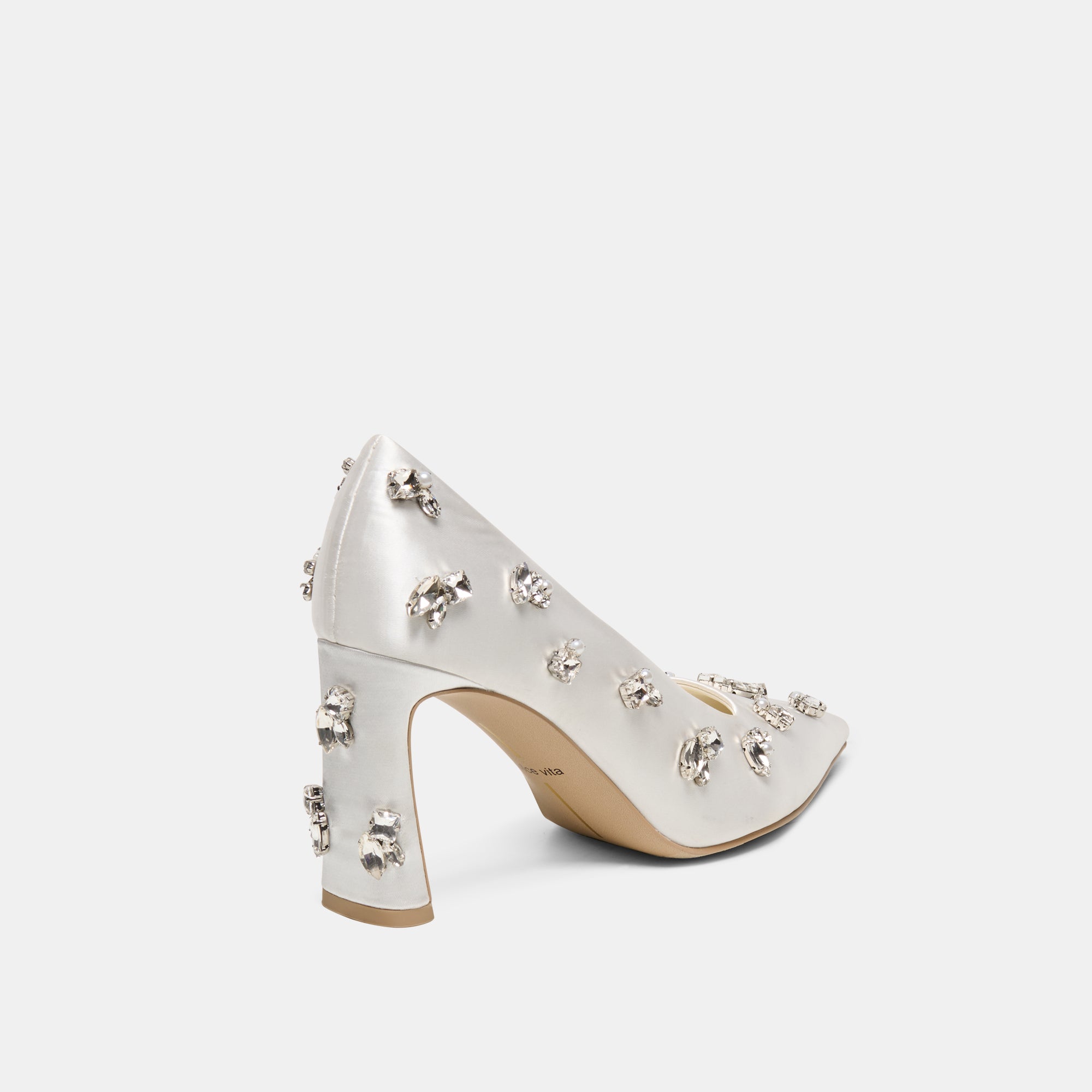 KAYNA RHINESTONE HEELS WHITE SATIN - Image 3