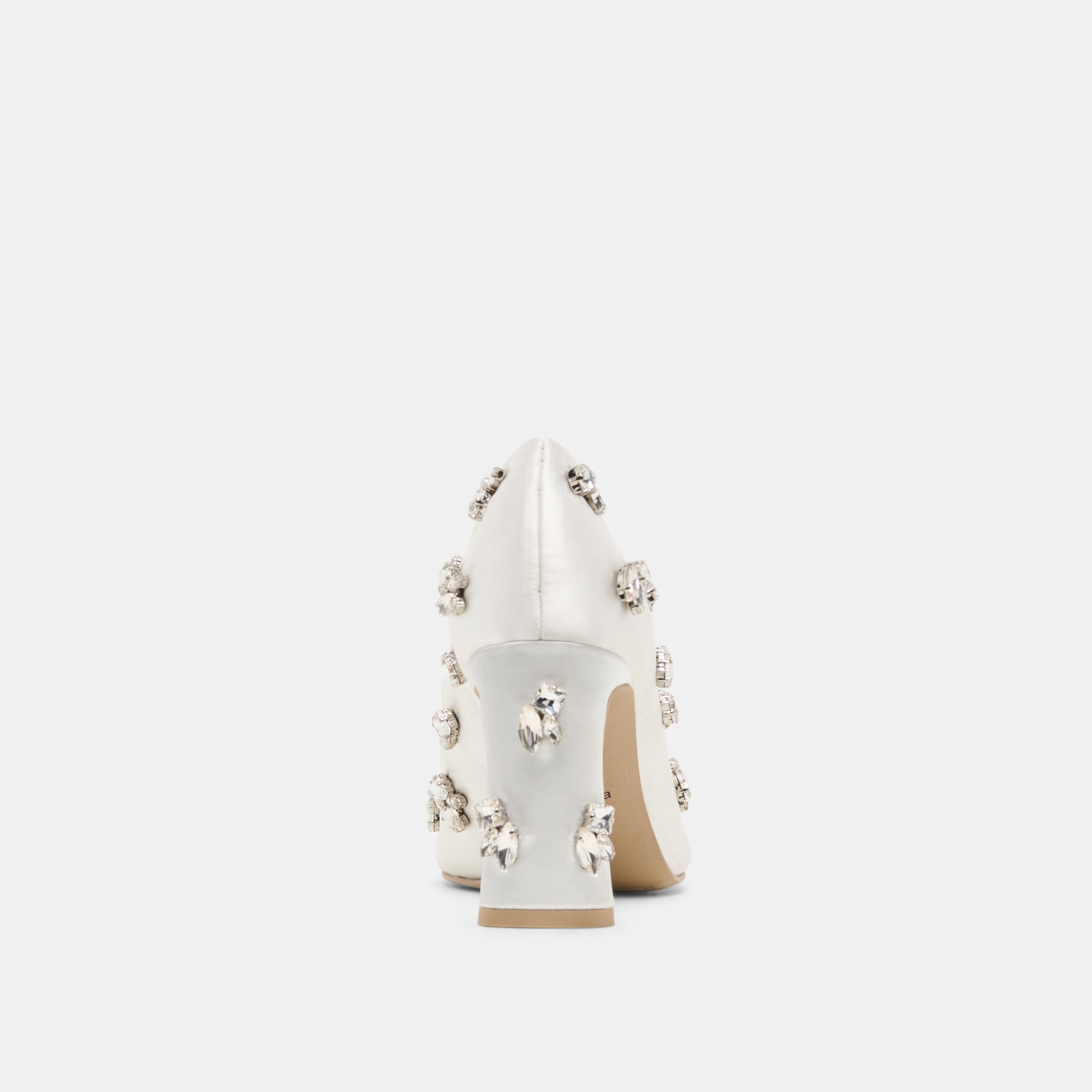 KAYNA RHINESTONE HEELS WHITE SATIN - Image 7