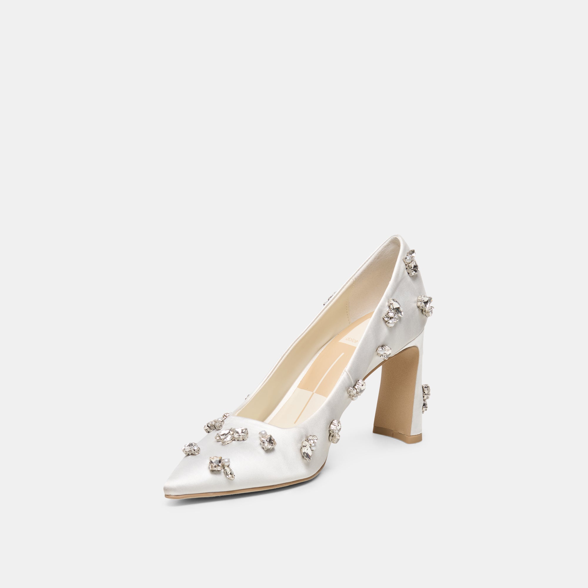 KAYNA RHINESTONE HEELS WHITE SATIN - Image 4