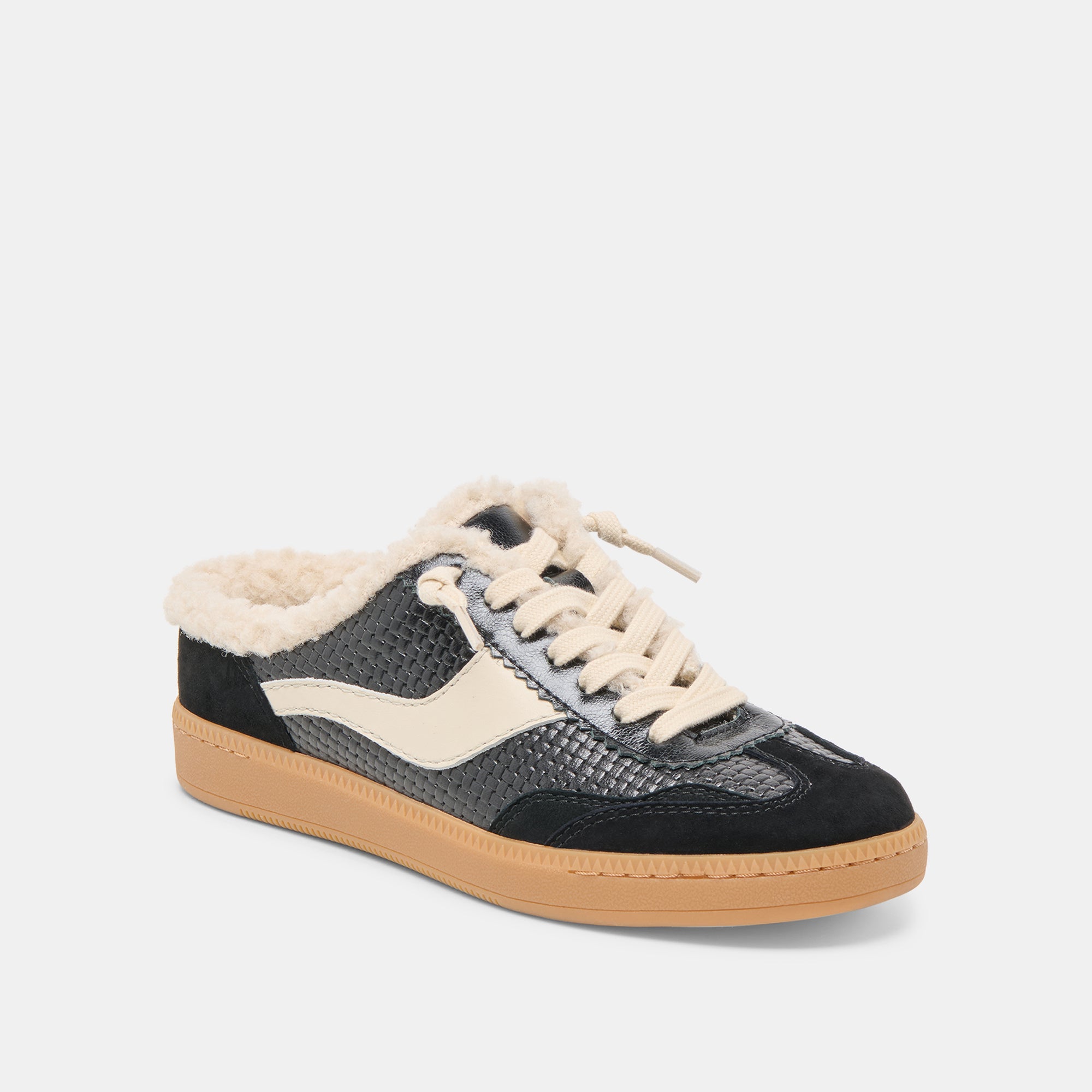 NOTICE SLIDE PLUSH SNEAKERS BLACK WOVEN LEATHER - Image 3