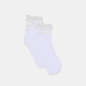 SHEER RUFFLE PEARL ANKLET SOCKS WHITE