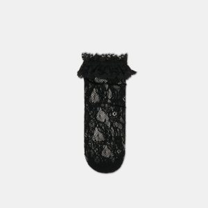 LACE RUFFLE CREW SOCKS BLACK