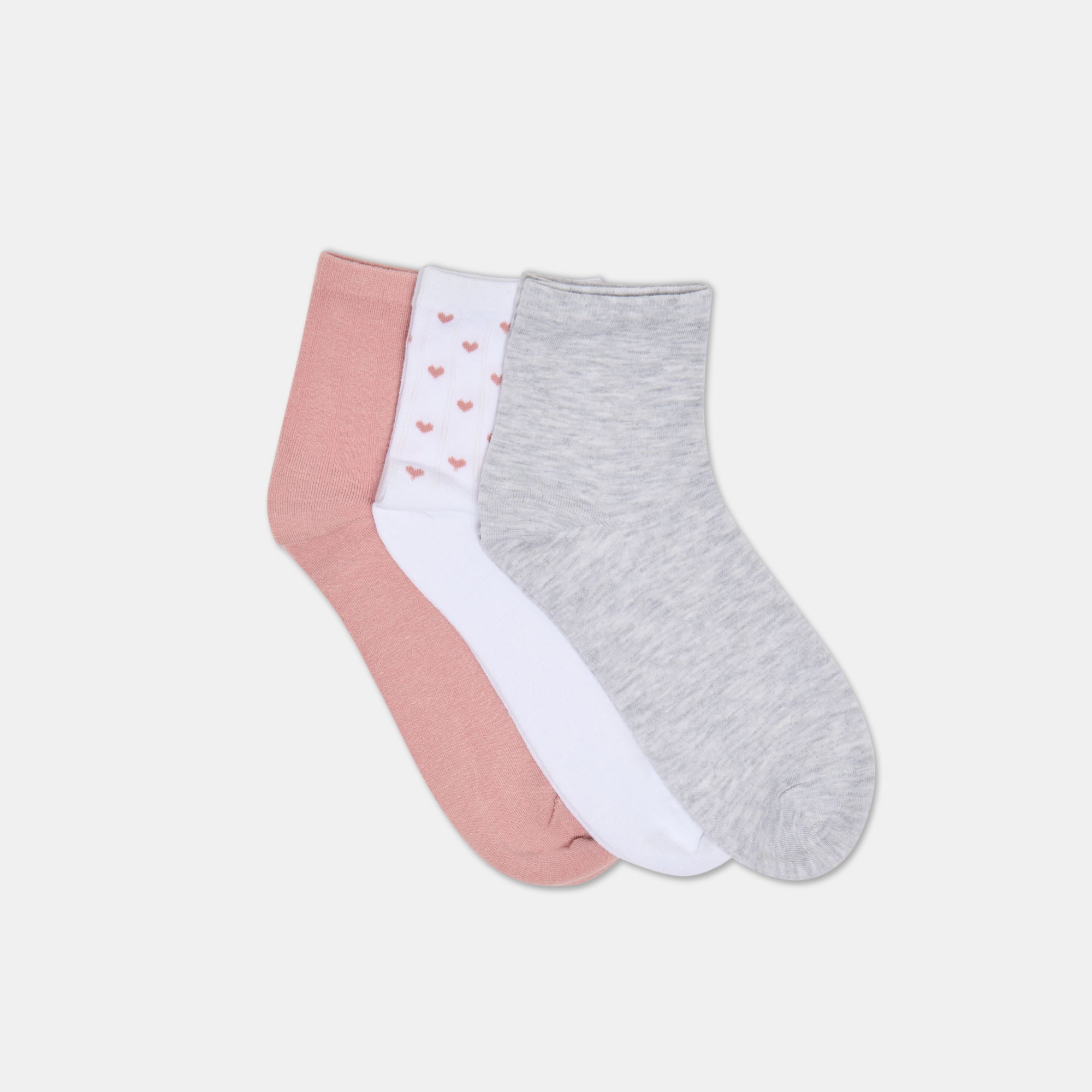 3 PACK SWEET HEART ANKLET SOCKS WHITE PINK