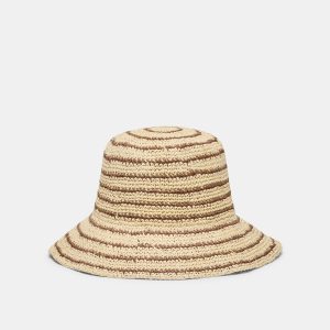 STRIPED STRAW CLOCHE BROWN NATURAL